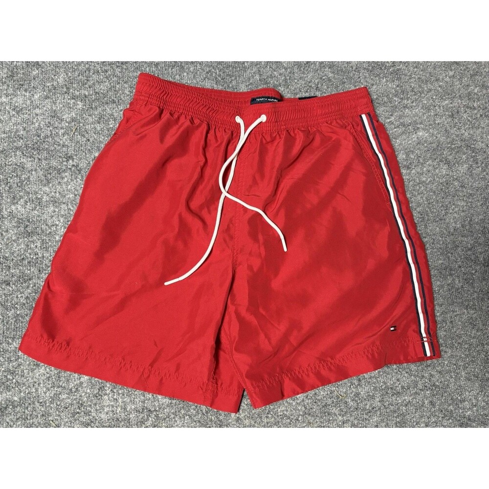 Tommy Hilfiger Swim Shorts Mens XL Red Elastic Waist Mesh Lined Back Pocket